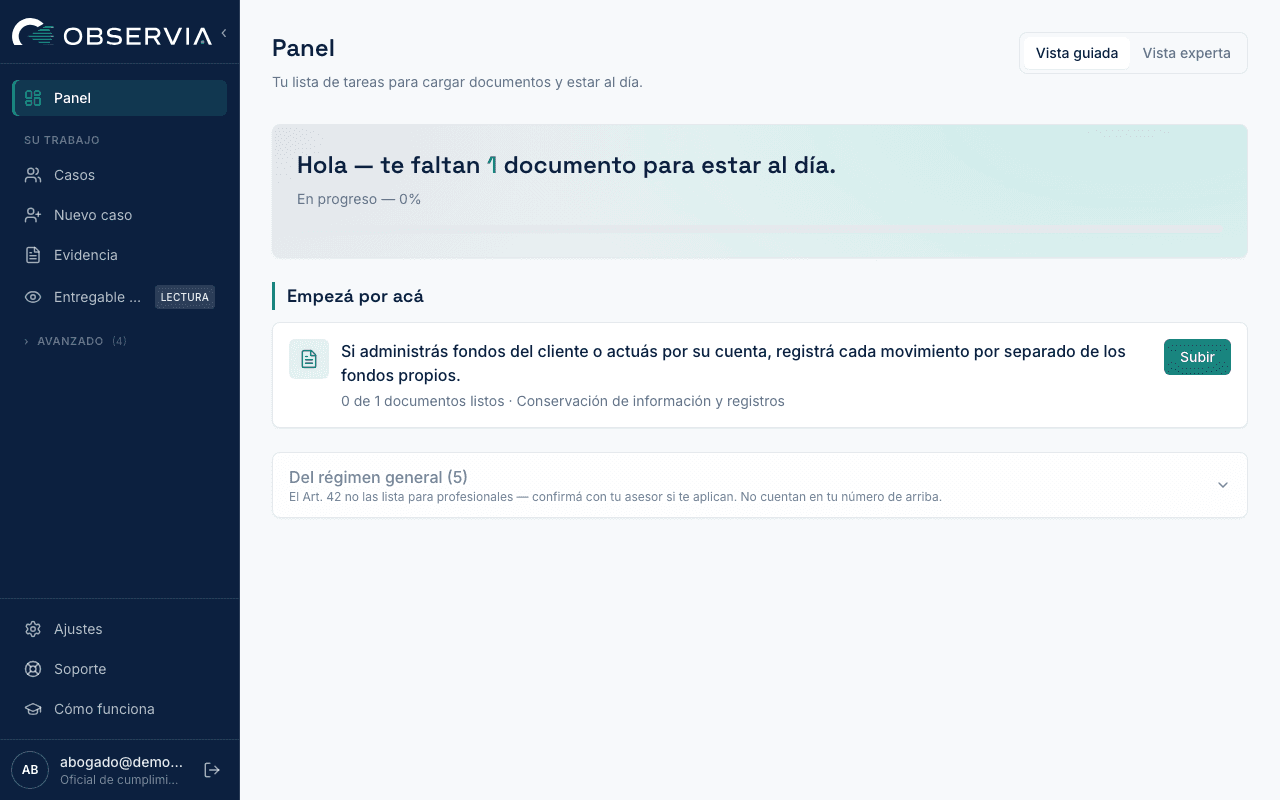 Panel guiado del Bufete Morales con preparación documental y pendientes